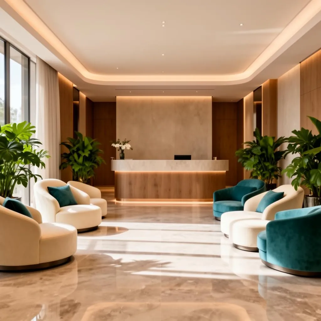 Serene, dimly lit spa interior arranged for relaxation
